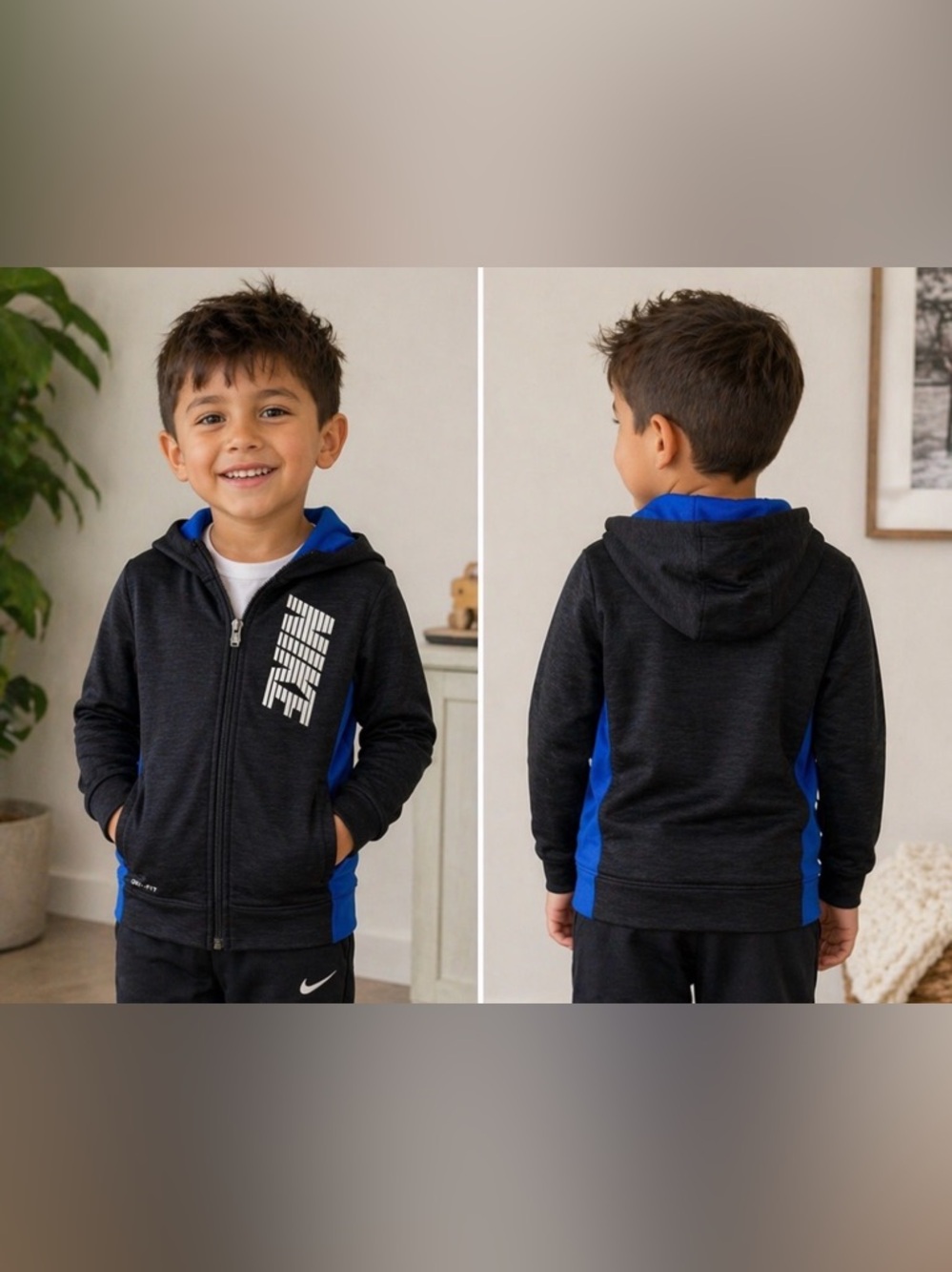 Nike Black and Royal Blue Kids Full-Zip Hooded Sweatshirt